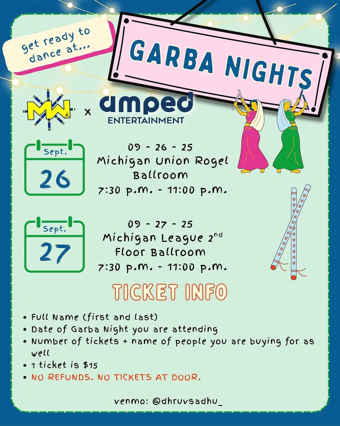 Wolveraas Garba Nights poster — dandiya dancers celebrating Navaratri